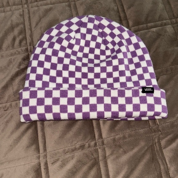 Vans Purple and White Checkered Knit Beanie - Picture 3 of 3